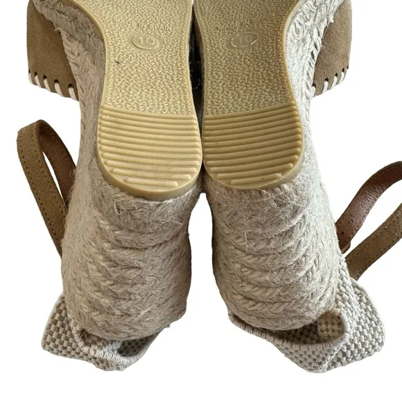 NWOT Sesto Meucci Nonie Tan Suede Whipstitch Espadrille Wedge Sandals Size 10