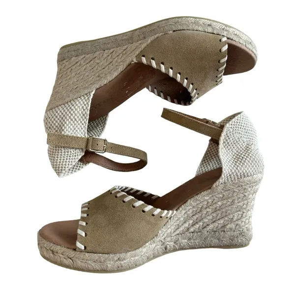 NWOT Sesto Meucci Nonie Tan Suede Whipstitch Espadrille Wedge Sandals Size 10