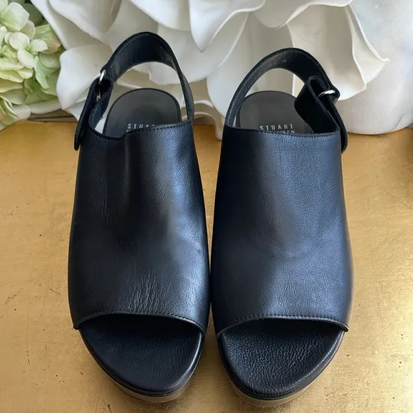 NWOT! Stuart Weitzman Platform Slingback Sandals in Black Calf Leather
