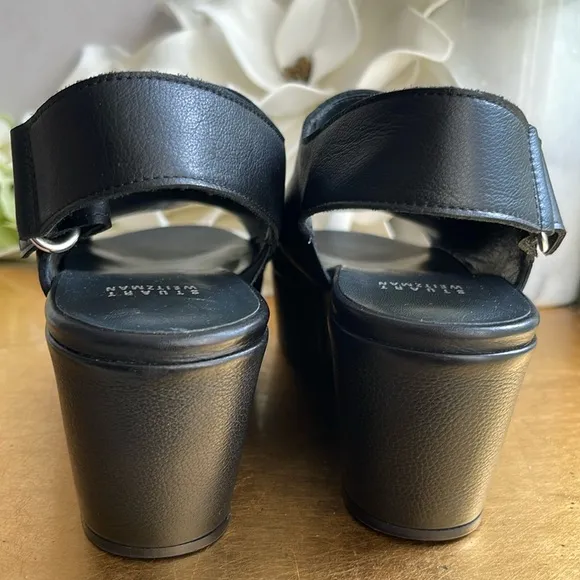 NWOT! Stuart Weitzman Platform Slingback Sandals in Black Calf Leather