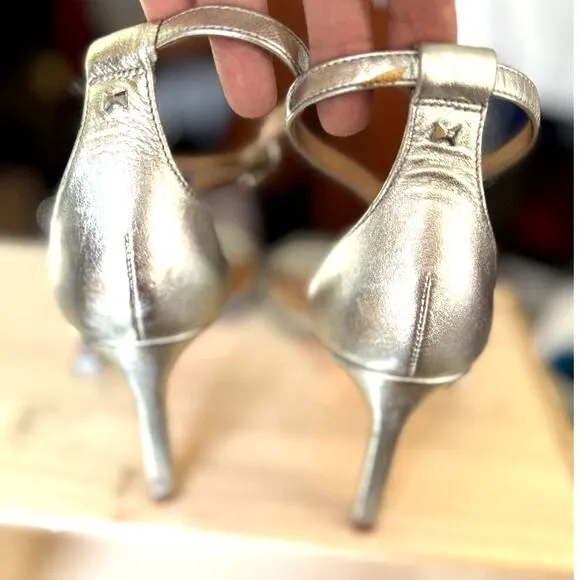 NWOT Ted Baker Triam Silver Leather Strappy Stiletto Sandals Size EU 38.5 = US 8