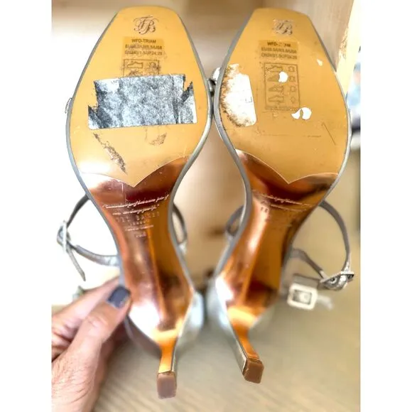 NWOT Ted Baker Triam Silver Leather Strappy Stiletto Sandals Size EU 38.5 = US 8