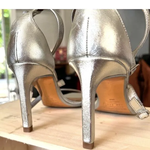 NWOT Ted Baker Triam Silver Leather Strappy Stiletto Sandals Size EU 38.5 = US 8