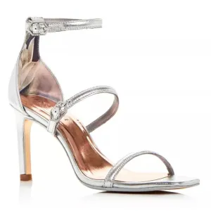 NWOT Ted Baker Triam Silver Leather Strappy Stiletto Sandals Size EU 38.5 = US 8