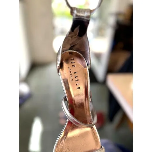 NWOT Ted Baker Triam Silver Leather Strappy Stiletto Sandals Size EU 38.5 = US 8