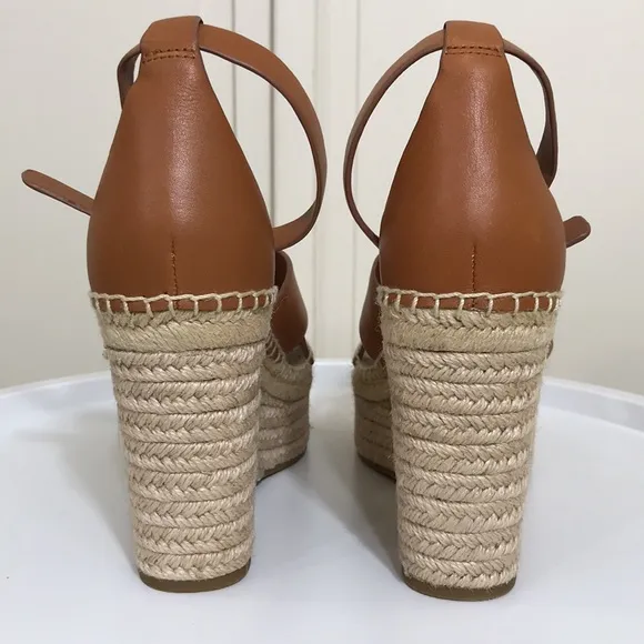 NWOT Tory Burch Brown Selby Ambra Leather Wedge Espadrille Sandals Size 10M