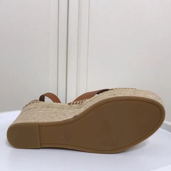 NWOT Tory Burch Brown Selby Ambra Leather Wedge Espadrille Sandals Size 10M