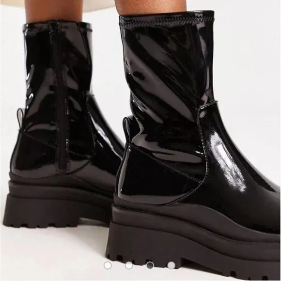 NWT Aldo Bigshot Platform Boots 8.5 Chunky 90s Black Leather Ankle Sock Combat