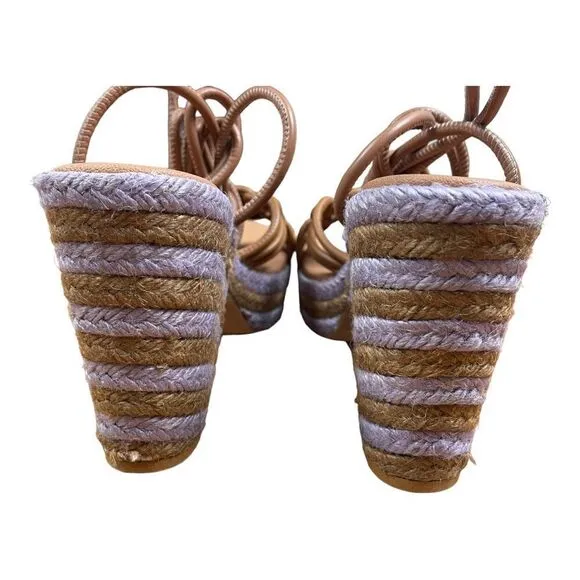 NWT Anthropologie Raffia Purple Tan Platform Heels Lace Up Sandals Size 40 Boho
