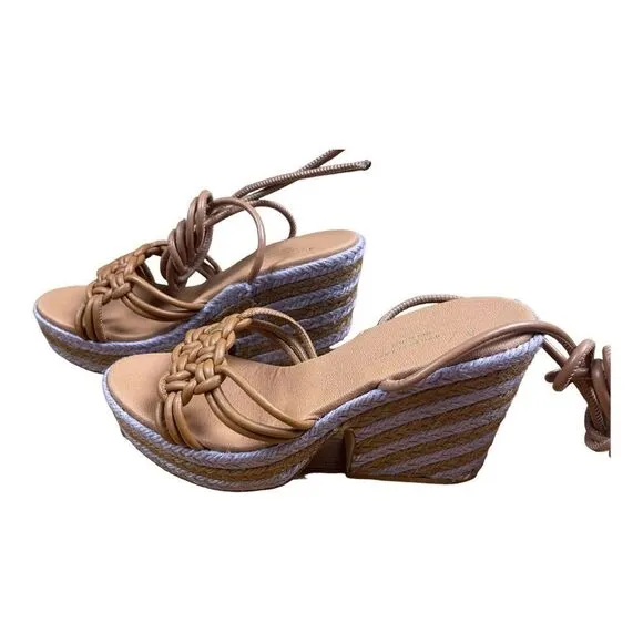 NWT Anthropologie Raffia Purple Tan Platform Heels Lace Up Sandals Size 40 Boho