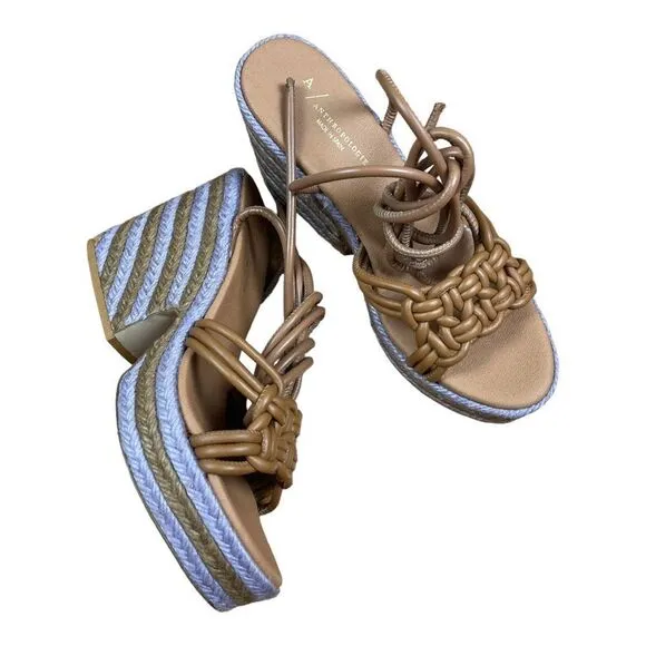 NWT Anthropologie Raffia Purple Tan Platform Heels Lace Up Sandals Size 40 Boho
