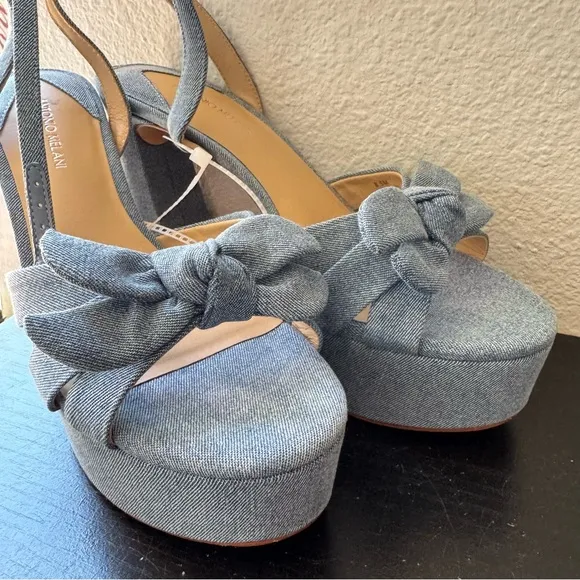 NWT Antonio Melani Bindi Denim Bow Platform Dress Sandals Sz 8,5