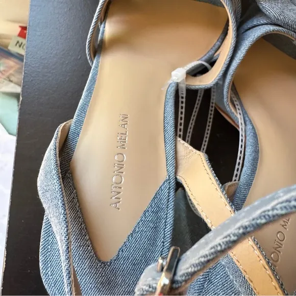 NWT Antonio Melani Bindi Denim Bow Platform Dress Sandals Sz 8,5