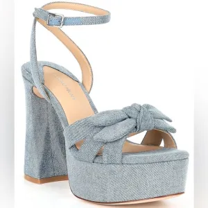 NWT Antonio Melani Bindi Denim Bow Platform Dress Sandals Sz 8,5
