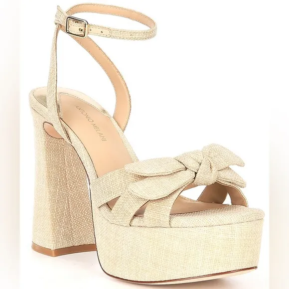 NWT Antonio Melani Bindi Raffia Bow Platform Dress Sandals