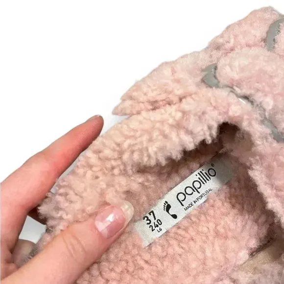 NWT Birkenstock Papillio Arizona Shearling Teddy Crystal Rose Buckle Sandals