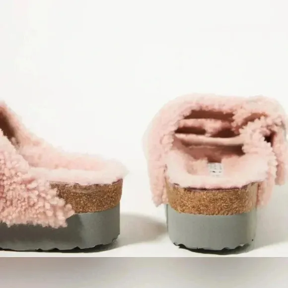 NWT Birkenstock Papillio Arizona Shearling Teddy Crystal Rose Buckle Sandals