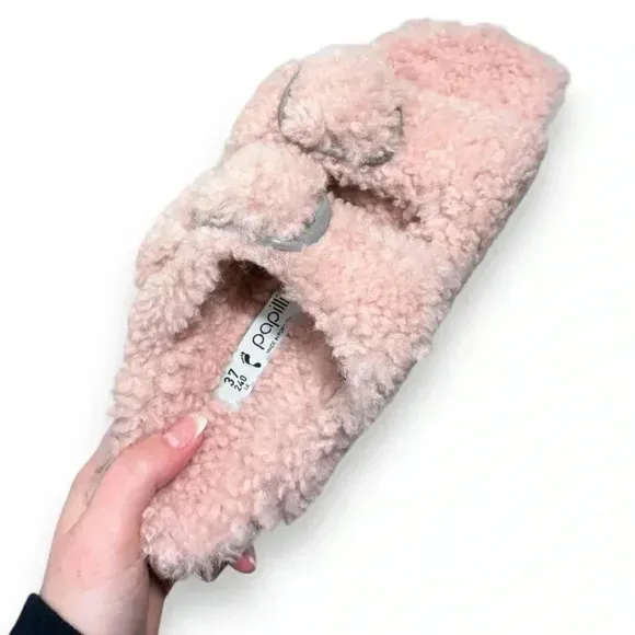 NWT Birkenstock Papillio Arizona Shearling Teddy Crystal Rose Buckle Sandals