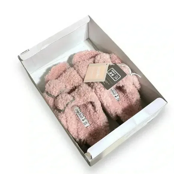 NWT Birkenstock Papillio Arizona Shearling Teddy Crystal Rose Buckle Sandals