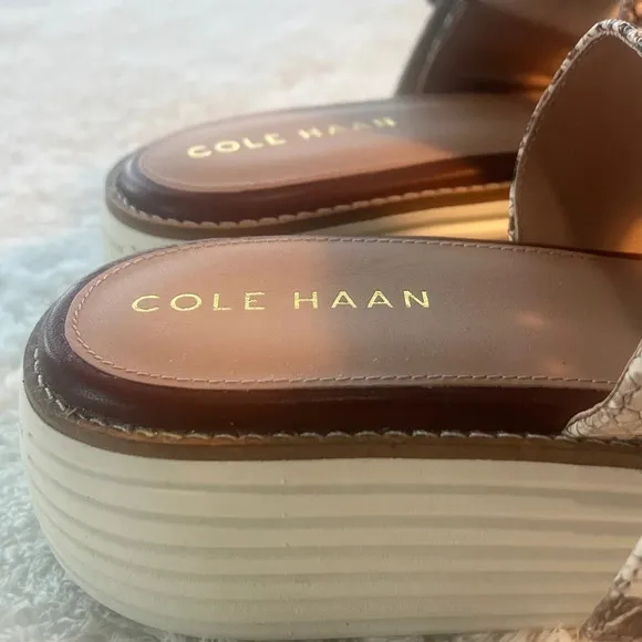NWT Cole Haan Sz 7.5 Sand Dollar Snake Print Leather Grand Platform Sandals