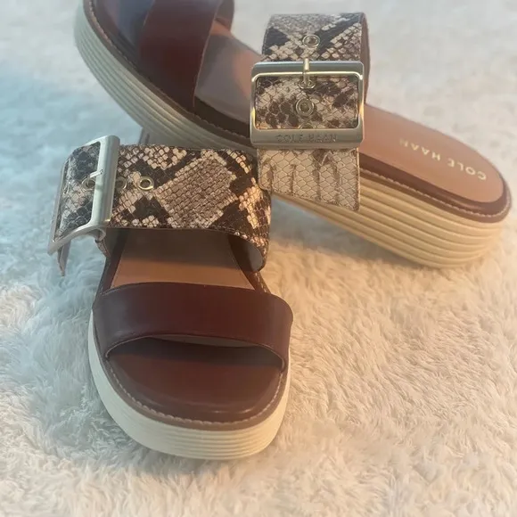 NWT Cole Haan Sz 7.5 Sand Dollar Snake Print Leather Grand Platform Sandals