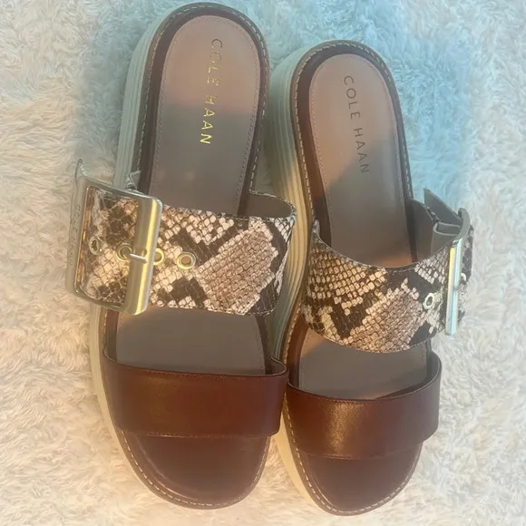 NWT Cole Haan Sz 7.5 Sand Dollar Snake Print Leather Grand Platform Sandals