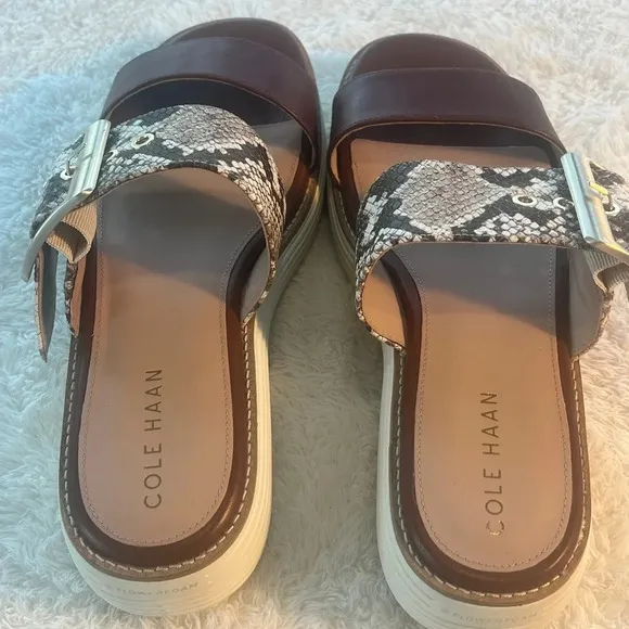 NWT Cole Haan Sz 7.5 Sand Dollar Snake Print Leather Grand Platform Sandals