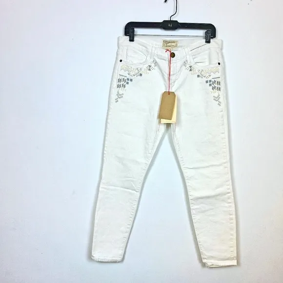 NWT current Elliott dirty white embroidery jeans