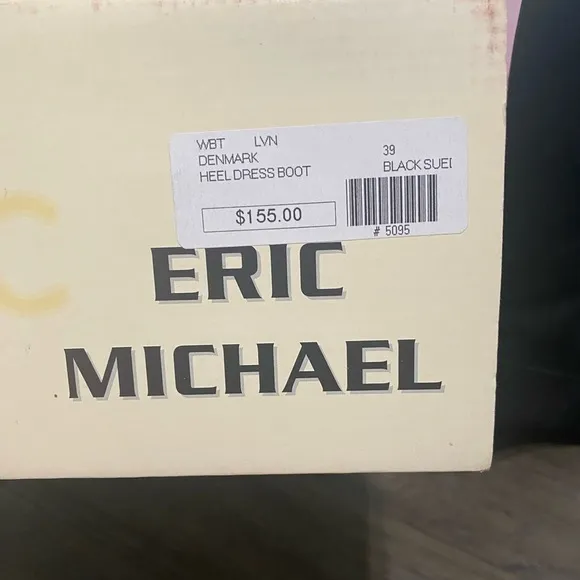 NWT Eric Michael Denmark Heel Black Dress Boot | Calf Height | Size 39/8