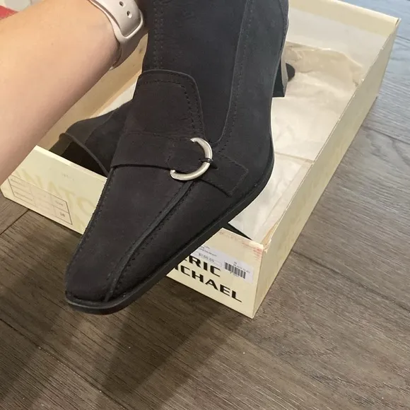 NWT Eric Michael Denmark Heel Black Dress Boot | Calf Height | Size 39/8