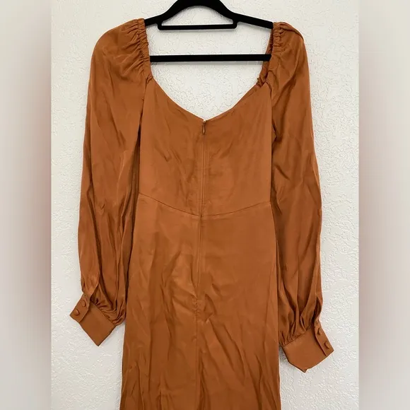 🌸NWT FARM XS, S, M Rio Satin Caramel Cutout Front-Tie Midi Dress