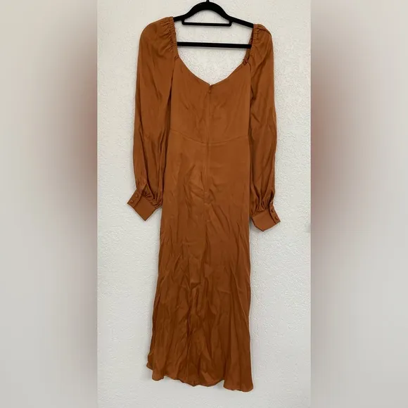 🌸NWT FARM XS, S, M Rio Satin Caramel Cutout Front-Tie Midi Dress
