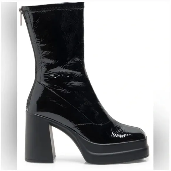 NWT Free People Double Stack Platform Boots 8 Black Leather Lug 90s Zip Grunge