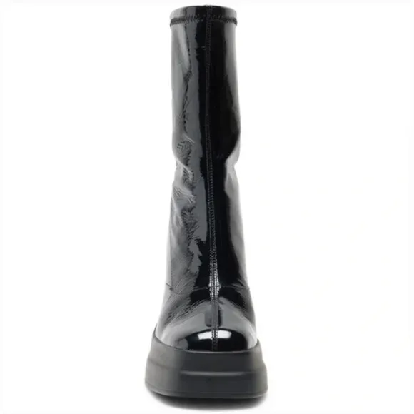 NWT Free People Double Stack Platform Boots 8 Black Leather Lug 90s Zip Grunge