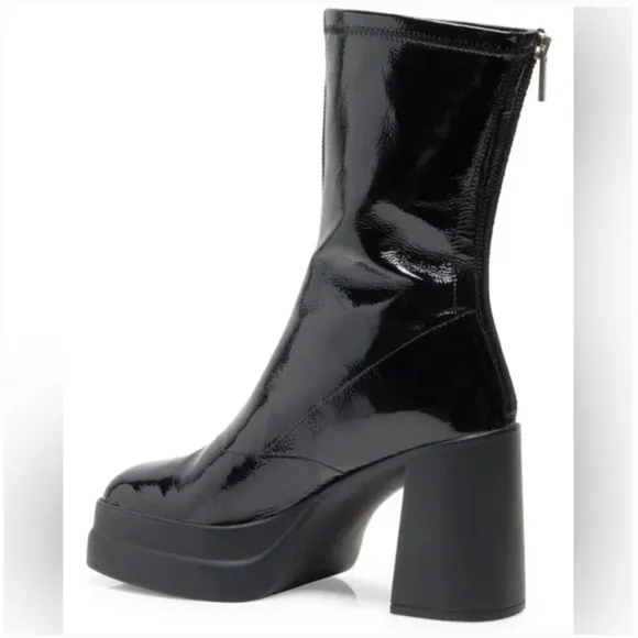 NWT Free People Double Stack Platform Boots 8 Black Leather Lug 90s Zip Grunge