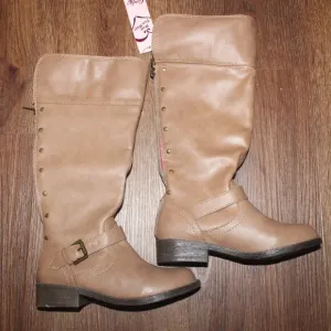 NWT Girls Candie's Tan Brown 2 Ways to Wear Tall Faux Fur Faux Leather Boots 12