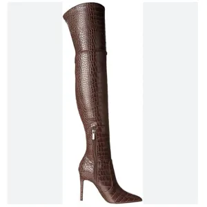 NWT Guess Los Angeles Brown Leather Crocodile Print Bonis Boot Shoe Size 6.5M