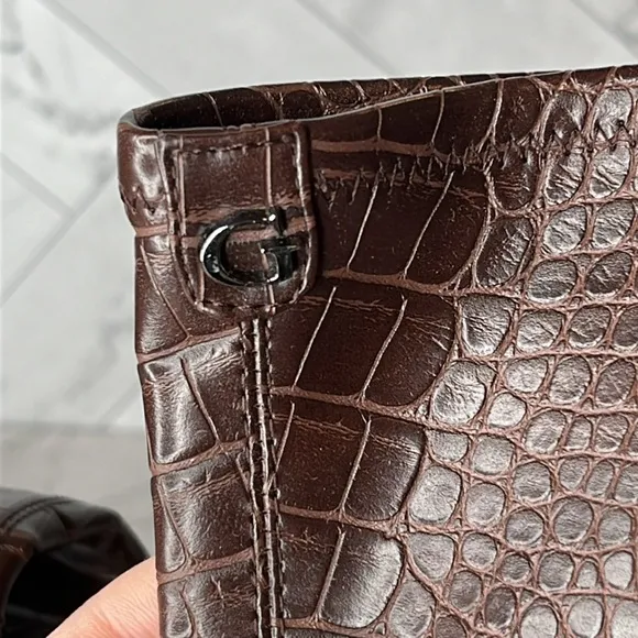 NWT Guess Los Angeles Brown Leather Crocodile Print Bonis Boot Shoe Size 6.5M