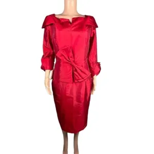 NWT Lan Ting red midi dress, exaggerated bow, size 12 women,‎ holiday event