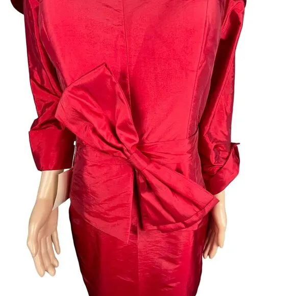 NWT Lan Ting red midi dress, exaggerated bow, size 12 women,‎ holiday event