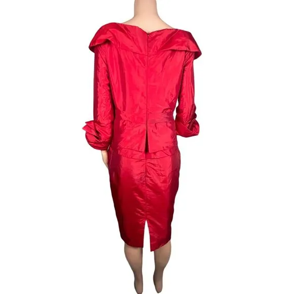 NWT Lan Ting red midi dress, exaggerated bow, size 12 women,‎ holiday event