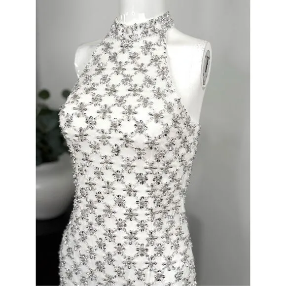 NWT Liv Foster Halter Beaded Fringe Mini Dress Size 4