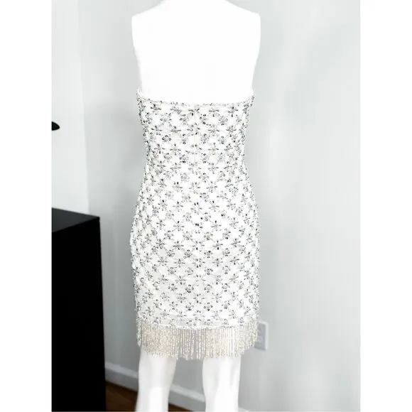 NWT Liv Foster Halter Beaded Fringe Mini Dress Size 4