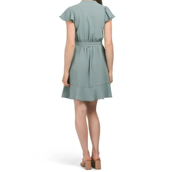 NWT Lucky Brand Women's Flutter Sleeve V-neck Button Front Mini Shirt Dress