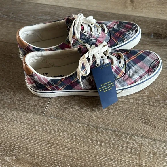 NWT Men's Ralph Lauren Madras Plaid Preppy Sneakers Shoes