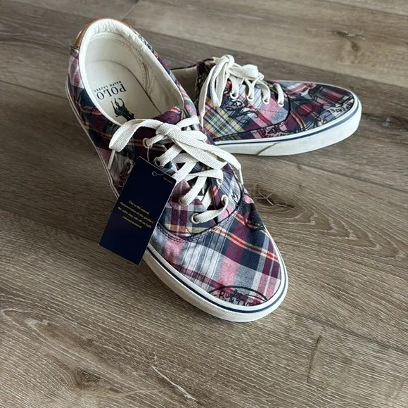 NWT Men's Ralph Lauren Madras Plaid Preppy Sneakers Shoes