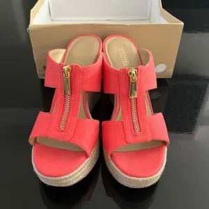 NWT Michael Kors espadrille platform wedge sandals pink 8