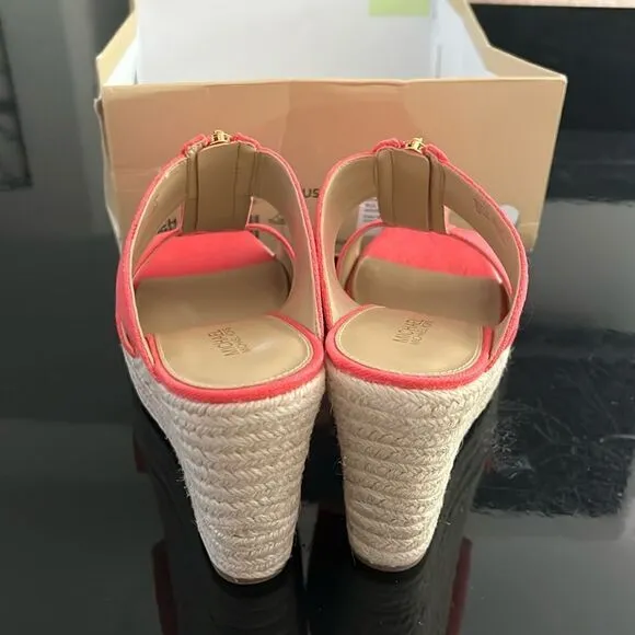 NWT Michael Kors espadrille platform wedge sandals pink 8