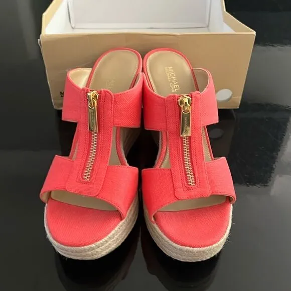 NWT Michael Kors espadrille platform wedge sandals pink 8