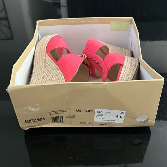 NWT Michael Kors espadrille platform wedge sandals pink 8
